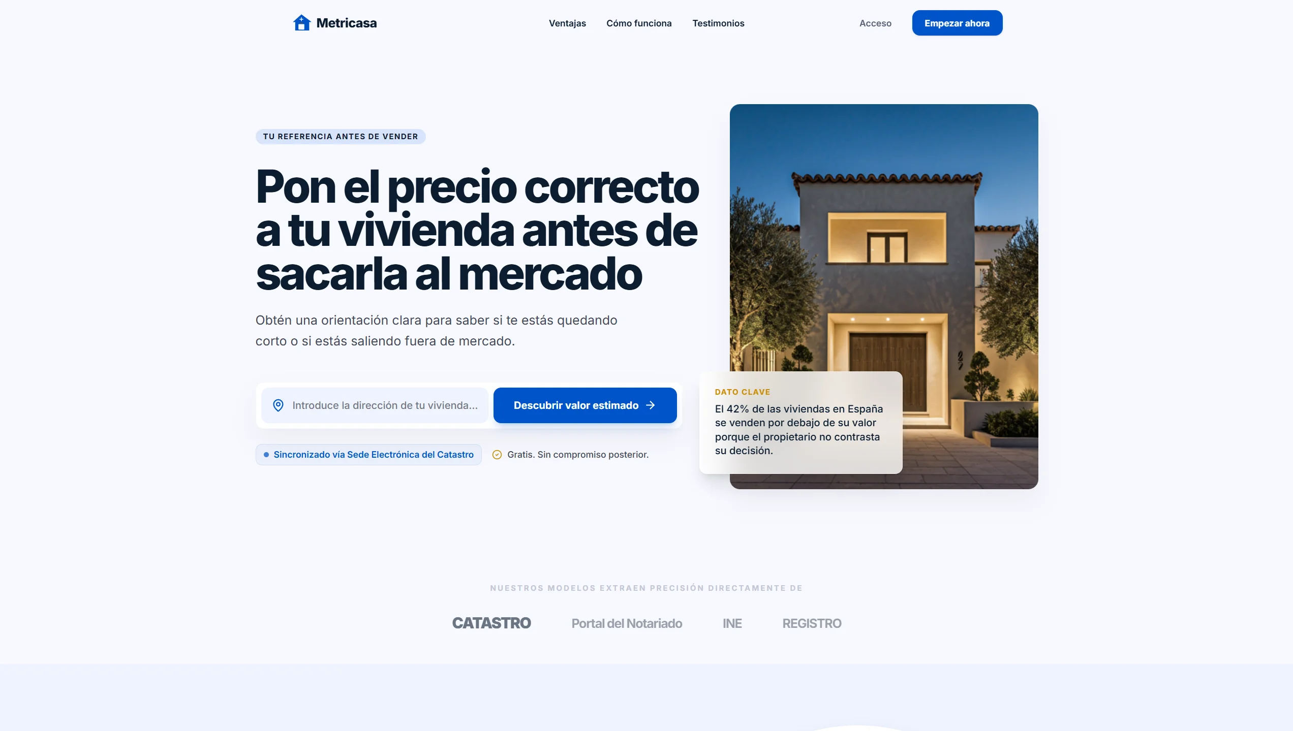 Landing B2C de valoración inicial, punto de entrada del funnel